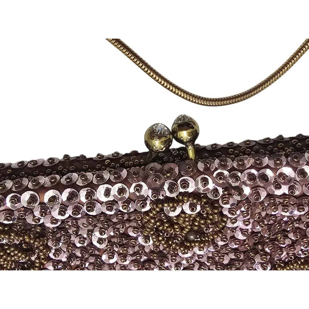 Vintage Hand Beaded Evening Bag with Sequins and Rhinestone Clasp